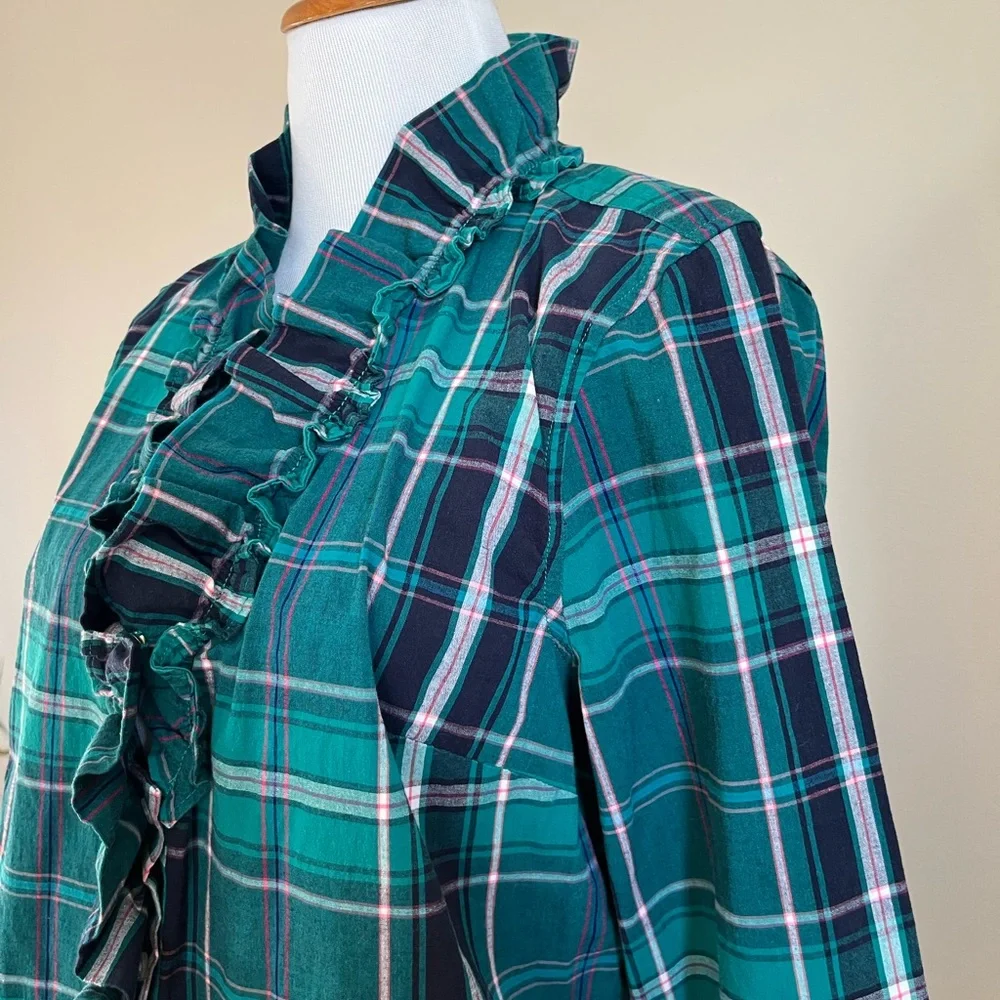 Crown & Ivy Green Plaid Ruffle Blouse Size Medium - Picture 6 of 10